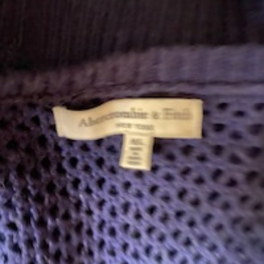 Abercrombie & Fitch Loose Knit Short Sleeve V-Neck Navy Sweater Size Medium - Picture 5 of 5